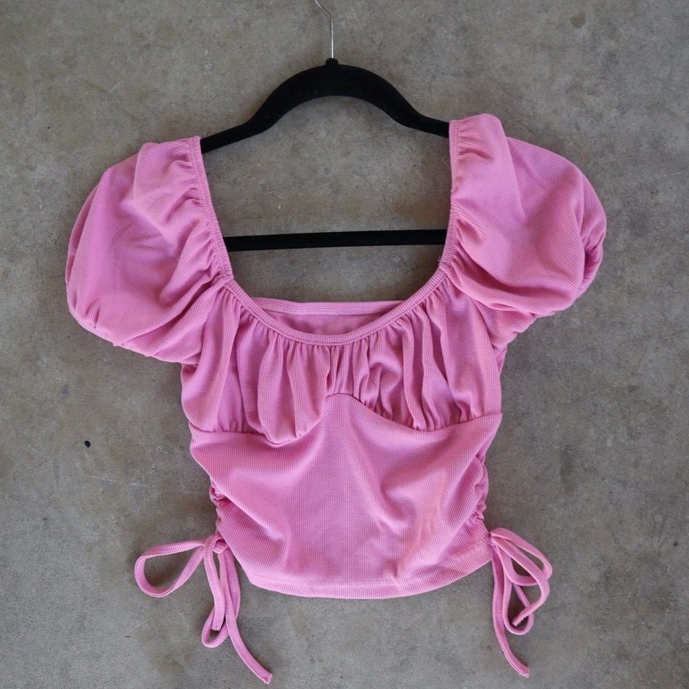 Pink Puff Sleeve Women's Top